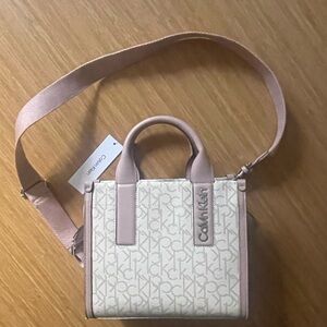 Calvin Klein Pink and Cream Monogram Crossbody Bag